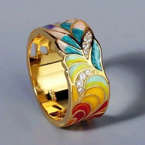 NEW Beautiful 18k Gold Over Sterling Silver White Sapphire Band Ring